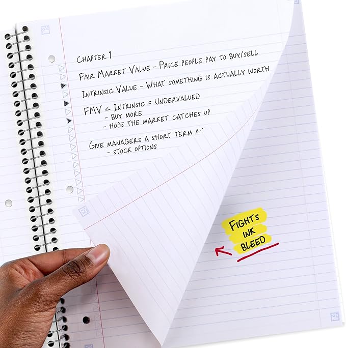 Five Star Spiral Notebook + Study App, 1 Subject, College Ruled, 8-1/2" x 11", 80 Sheets, Fights Ink Bleed, Water Resistant Covers, Organic Lines (820233F)