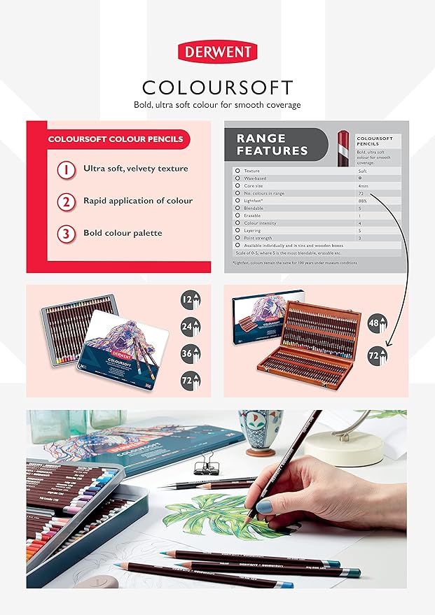 Derwent Colorsoft Pencils, 4mm Core, Metal Tin, 12 Count (0701026) (Pack of 2)