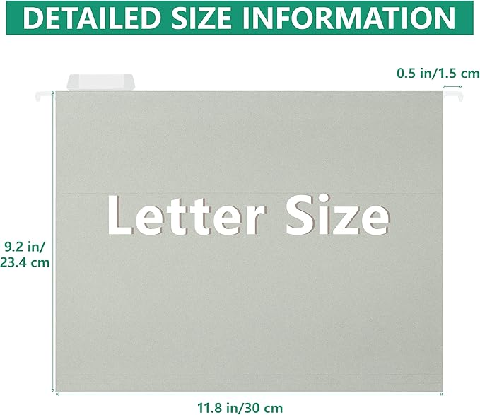 6 Pack Gray Hanging File Folders,Reinforced Hang Folders Letter Size,Adjustable 1/5-Cut Tabs,Designed for Bulky Files,Filing Cabinet