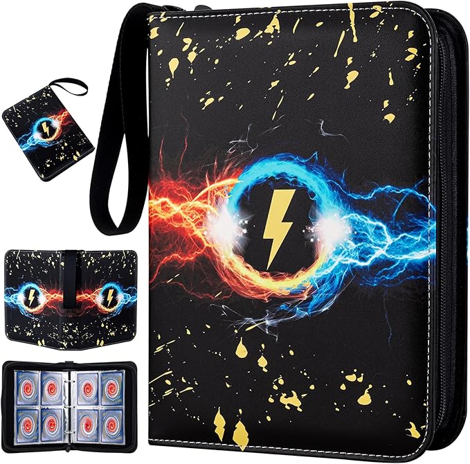 4 Pocket Trading Card Binder,400 Pockets Trading Card Collection Book with Sleevese,3-ring Zipper Sports Card Album with 50 Removable Double-Sided Card Holder (Black)