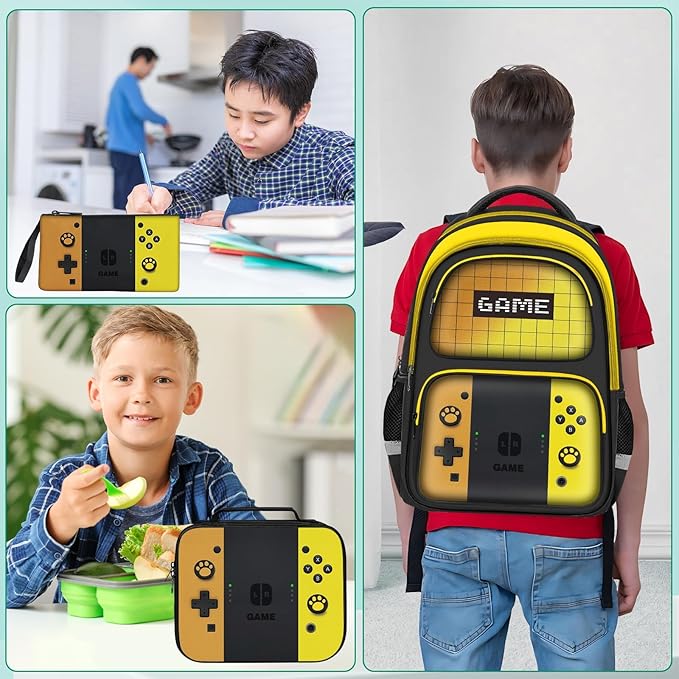 Kids Backpack For Boys，Gamer Boys Backpack For Children Teens Elementary Middle School, 17″ Students Bookbag