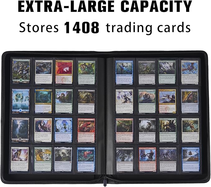 Card Binder 16 Pocket,Trading Card Binder Holds up to 1408 Cards with 44 Sleeves,Zipper Card Holder Album Compatible with TCG Card/Game Cards/Sports Card-Orange