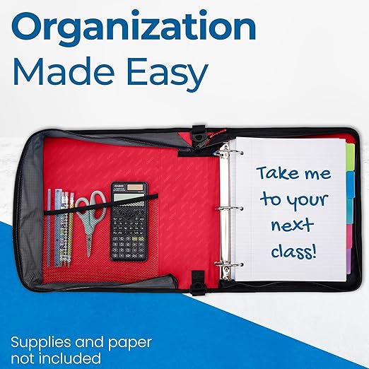 Case-it Classic Zipper Binder | 2-Inch O-Rings, 350 Sheet Capacity, Multiple Storage Pockets & Shoulder Strap | School & Office Organizer | D-251 Fire Engine Red | 6 Pack