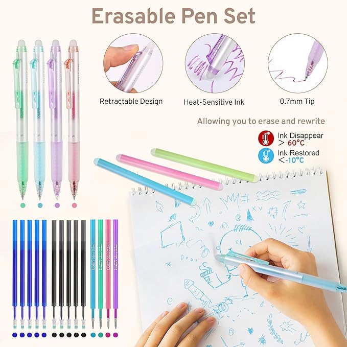 62PCS Aesthetic Stationery Set with Pencil Case, No Bleed Highlighters, Gel & Erasable Pens, Mechanical Pencils, Refills, Cute Supplies for Note Taking, Journaling & Bible Study, Green