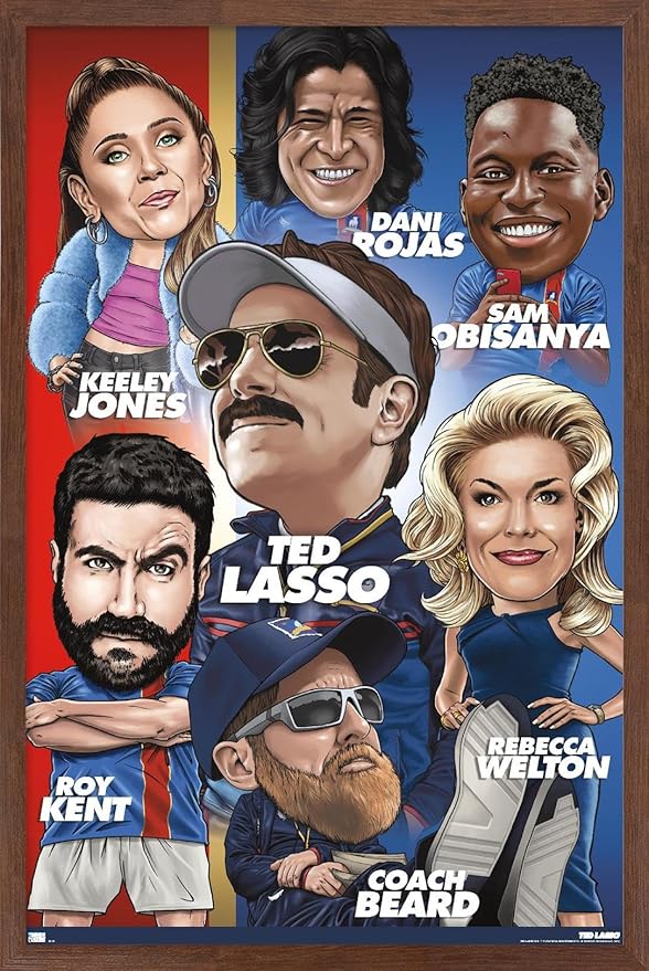 Ted Lasso - Character Grid Wall Poster, 22.4L" x 14.7W", Mahogany Framed Version
