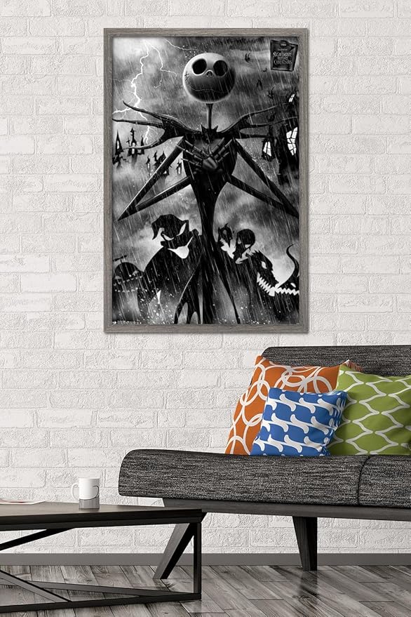 Trends International Disney Tim Burton's The Nightmare Before Christmas - Shadows Wall Poster, 34L x 22.4W, Barnwood Framed Version