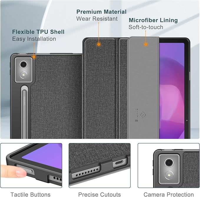 Fintie Case for Lenovo Idea Tab Pro 12.7 inch 2025 (TB-373FU/ TB-375FC) - Ultra-Thin Soft TPU Back Cover Protective Case with Pen Holder and Auto Sleep/Wake (Grey)