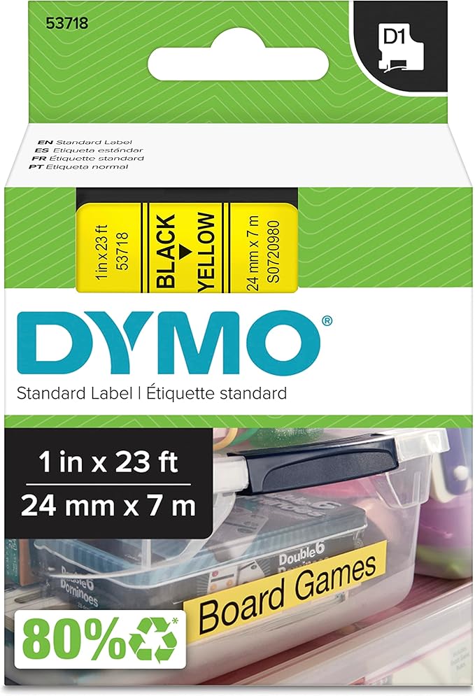 DYMO Standard D1 43610 Labeling Tape (Black Print on Clear Tape, 1/4'' W x 23' L, 1 Cartridge), DYMO Authentic
