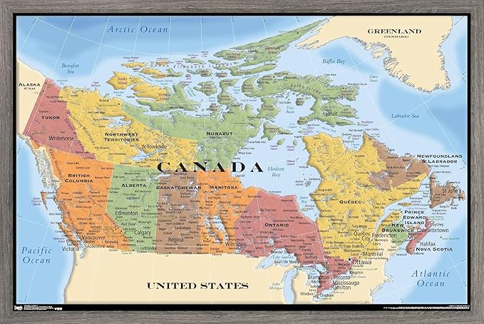 Map - Canada Wall Poster, 34L" x 22.4W", Barnwood Framed Version