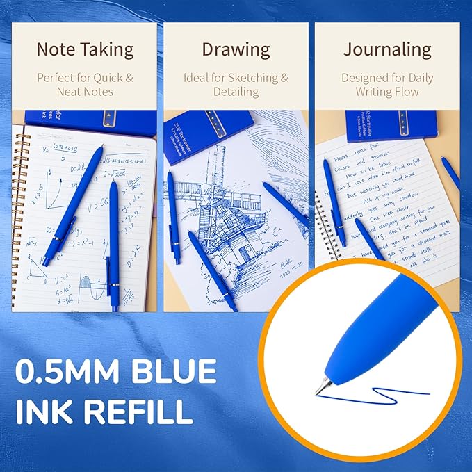 Blue Pens, 6 Pcs Blue Ink Pens Fine Point Smooth Writing Pens, 0.5mm Colored Ink Gel Pens for Journaling Note Taking, School Supplies Gifts for Women (6 Pcs Gold Blue - Blue Ink)
