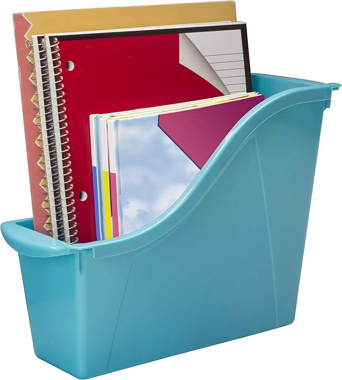 Storex Small Book Bin – Interlocking Plastic Organizer for Home, Office and Classroom, Teal, 6-Pack (71114U06C)