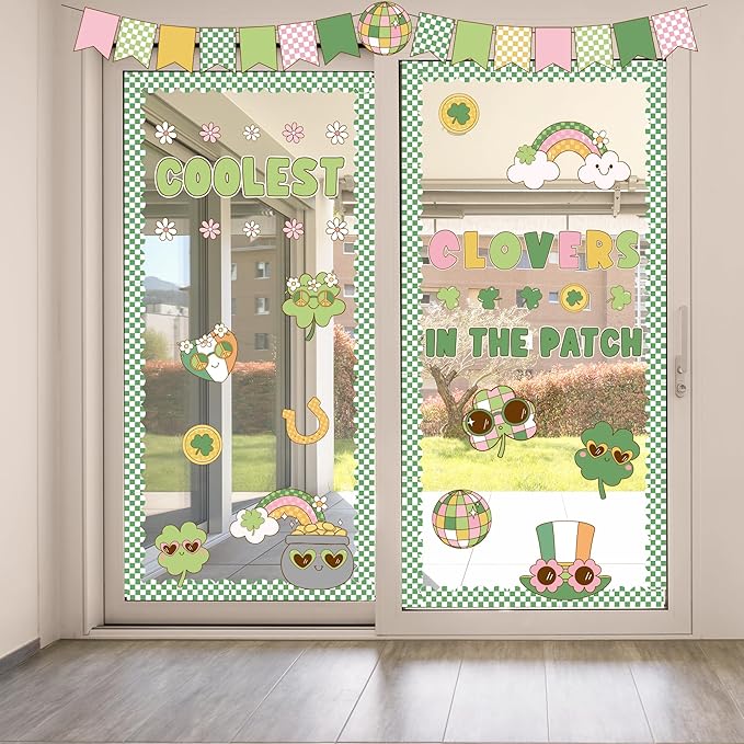 St. Patrick's Day Bulletin Board Set Classroom Decorations Irish Clover Bulletin Board Decorations Lucky Shamrock Cutouts for Bulletin Board St.Patrick’s Party Supply Classroom Chalkboard Wall Decor