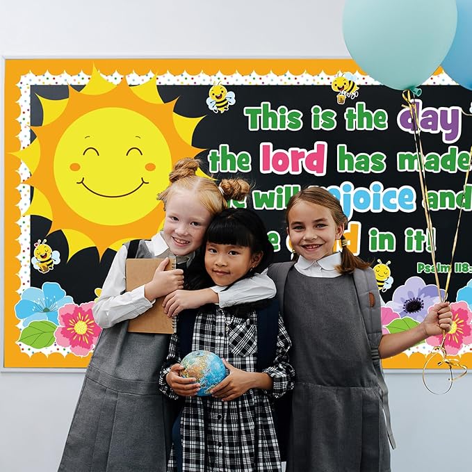 Spring Religious Bulletin Board Decorations Set, Sunday School Lord Classroom Decoration Inspired Christian Sun Flower Cutouts Bible School VBS Library Church Window Wall Decor for Teacher