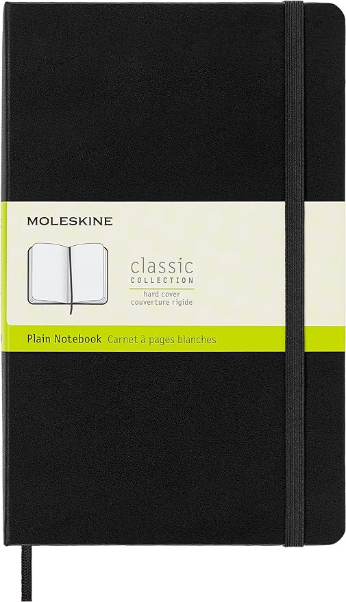 Moleskine Classic Notebook, Large, Plain, Black, Hard Cover (5 x 8.25)
