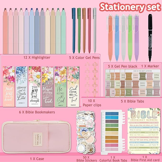 Bible Study Supplies Journaling Kit for Women, All-in-One Bible Journaling Kit with Bible Highlighters and Pens No Bleed, Bible Tabs, Bookmarks, Bible Bag – Back-to-School Gifts（97pcs）