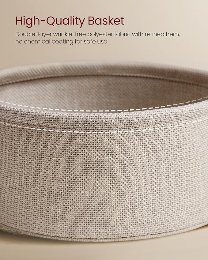 VASAGLE LILEA Collection - Side Table with Charging Station, Round End Table with Fabric Basket, Nightstand with USB Ports, for Living Room, Bedroom, Modern, Matte White and Camel Brown ULET228W01