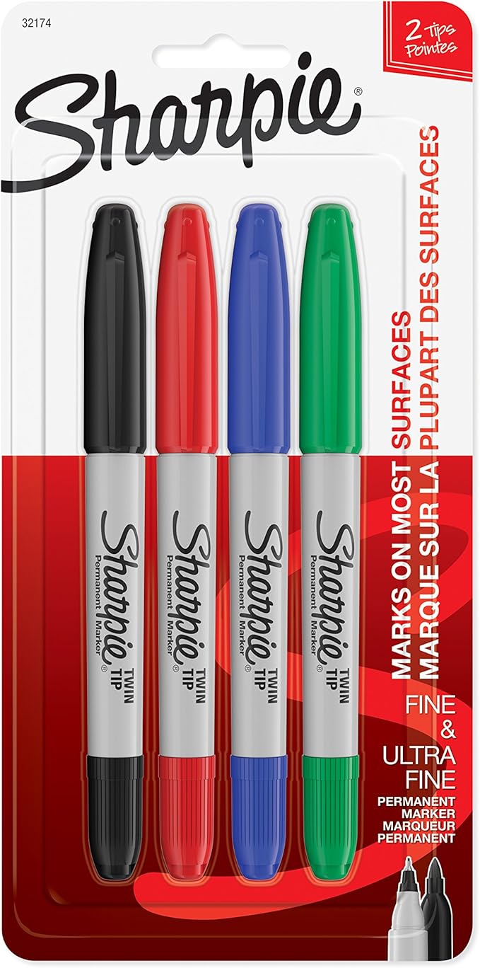 Sharpie 32174PP Twin Tip Permanent Markers Fine and Ultra Fine Assorted Colors 4 Count