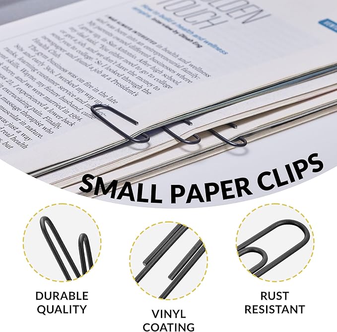 200pcs Paper Clips Binder Clips and Push Pins Set, Mini Clips and Thumb Tacks for Multipurpose Document Organization (Black)