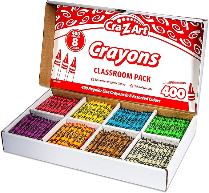 Cra-Z-Art Crayon Bulk Class Pack 400ct 8 Assorted Colors, Back To School Supply List Essential, Bulk Pack for School Supply Rooms and In Class For Teachers