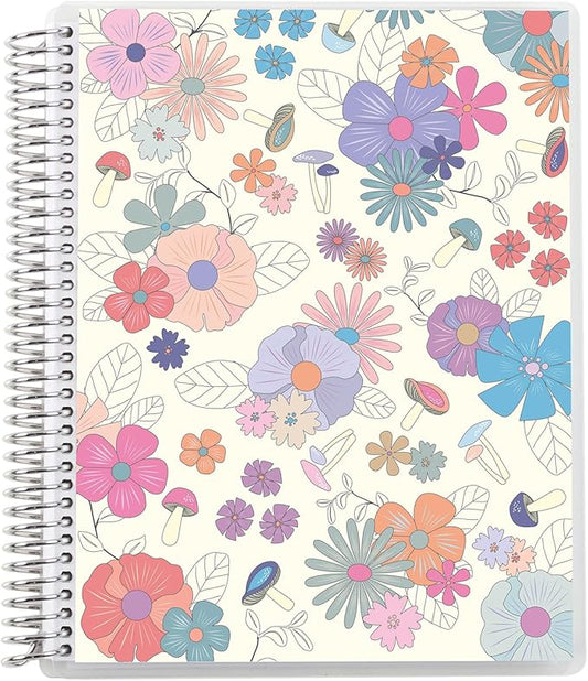 Erin Condren 8.5" X 11" Spiral Bound Dotted Grid Notebook - Groovy Blooms - 5Mm Dot Grid, 160 Pages Writing, Drawing & Art Notebook, 80Lb Thick Paper