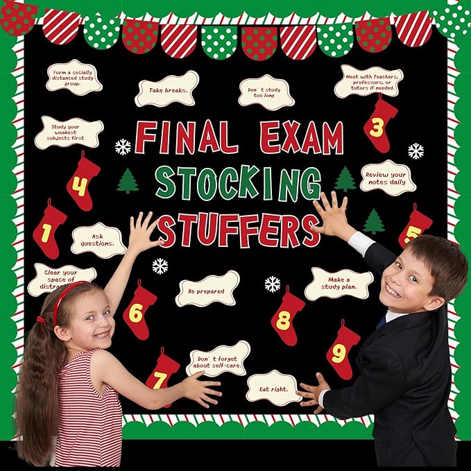 Christmas Bulletin Board Decorations Set Xmas Final Exam Stocking Bulletin Board Classroom Decor Christmas Paper Cutouts for Classroom Home School Winter Holiday Chalkboard Wall Party Decor Supplies