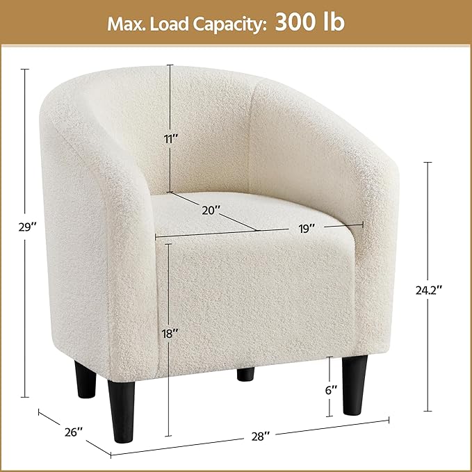 Yaheetech Barrel Chairs, Furry Accent Chairs with Soft Padded Armrest for Living Room Bedroom Waiting Room Office, Set of 2, Ivory