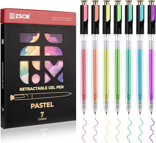 Retractable Pastel Gel Pens, 7 Colors Large Capacity Subtle Ethereal Gel Ink Pens for Adult Coloring, 1.0 mm Fine Point Smooth Writing Color Pen for Journal Note Taking Aesthetic Art Supplies