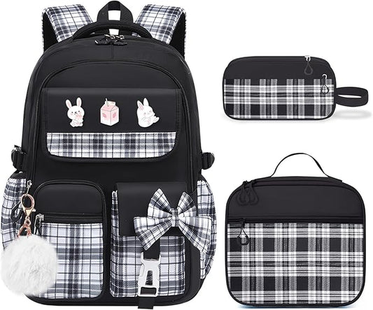 School Backpacks for Girl - 5PCS Cute Girls Backpack with Lunch Box Set for Kids Teens Elementary Middle School,18" Large Capacity Bookbag with Multiple Pockets,Perfect for Travel and School