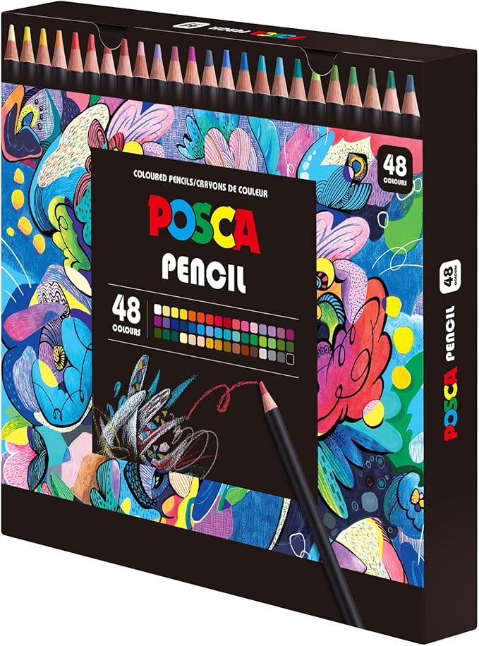 Posca Colored Pencils, Soft Core, Assorted Colors, 48 Count - Durable, Vibrant, Ultra-Smooth, Adult Coloring, Drawing, Sketching, Arts & Crafts