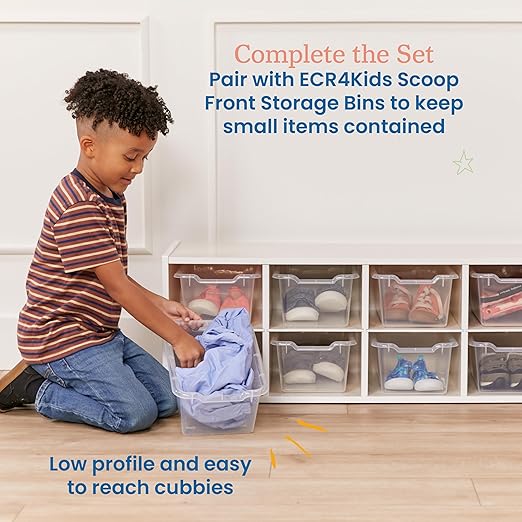 ECR4Kids Streamline 10 Cubby Tray Storage Cabinet, 2x5, Classroom Furniture, White Wash