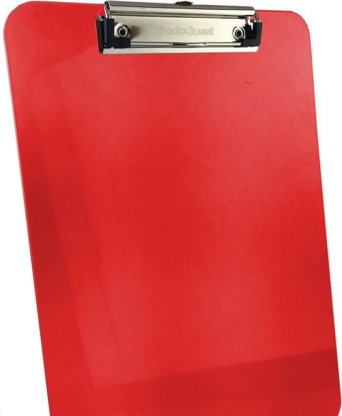 Trade Quest Plastic Clipboard Transparent Color Letter Size Low Profile Clip (Pack of 6) (Red)