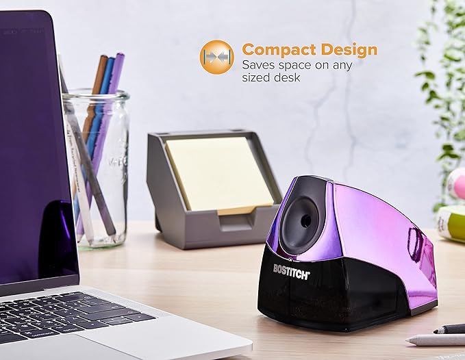 Bostitch Office Electric Pencil Sharpener, Heavy Duty Powerful Stall-Free Motor, High Capacity Shavings Tray, Metallic Purple
