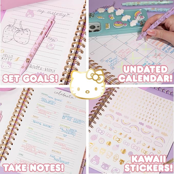 Hello Kitty and Friends Agenda, 70 Pages, Hardcover Planner, Kuromi Stickers, Sanrio Stuff, Cute School Supplies, Stationery and Accessories