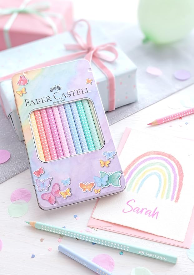 Faber-Castell Colouring Pencils Sparkle Pastel Pack of 12 Metal Case tin of 12
