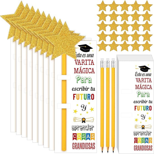 Colarr 50 Sets Spanish Graduation Gifts Pencils Class of 2026 Include Star Sticker Magical Wand Pencils Card for DIY Graduation Party Favors End of Year Senior High School College University