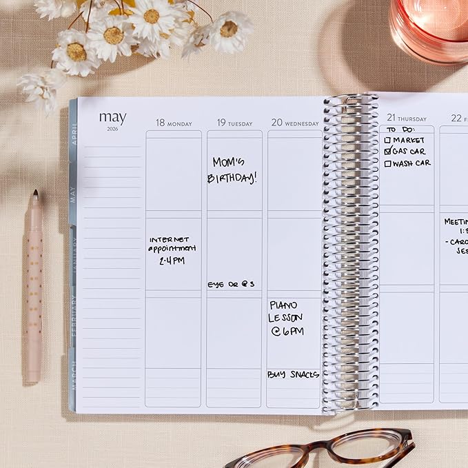 Erin Condren 12-Month Spiral Life Planner (Jul 2025 - Jun 2026), 7”x9” Weekly and Monthly Planner, 80 Lb. Text Weight Paper, Bouquet Wallpaper Covers, Minimal Theme, Vertical Layout, Platinum Coil