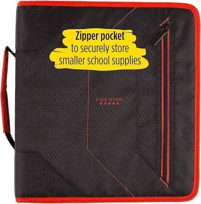 Five Star Zipper Binder, 2 Inch 3-Ring Binder with Removable File Folders, 530 Sheet Capacity, Red/Black (29036CE8)