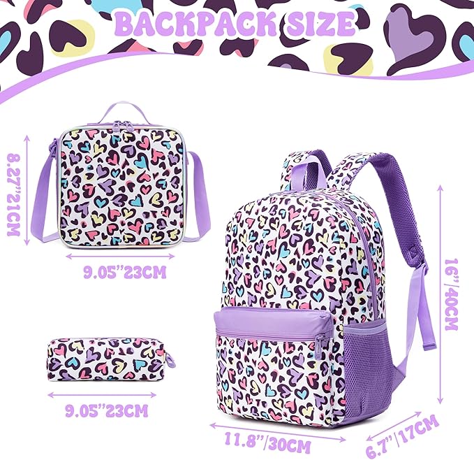 Leopard Backpack for Girls Backpack with Lunch Box School Backpacks for Girls with Pencil Case Back to School Supplies