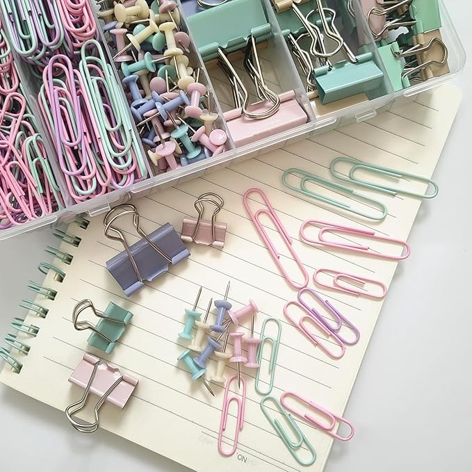 282 Pcs Colored Office Clips Set Binder Clips and Paper Clips Push Pin Colored Assorted Sizes Small Medium Large for Home School Office Supplies