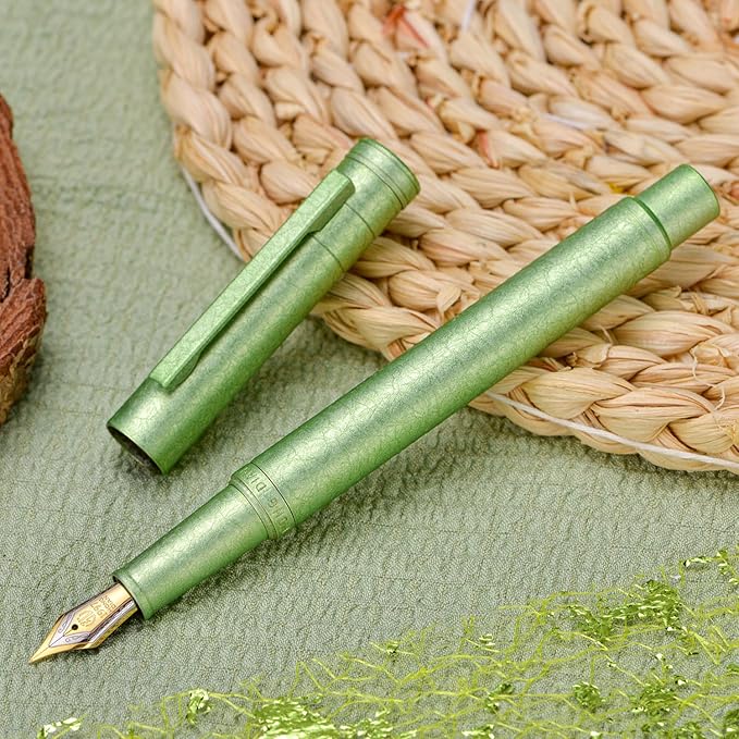 Hongdian 1851 Forest Fountain Pen Applegreen Ice Flowers, Extra Fine Nib Classic Design with Converter and Metal Pen Case