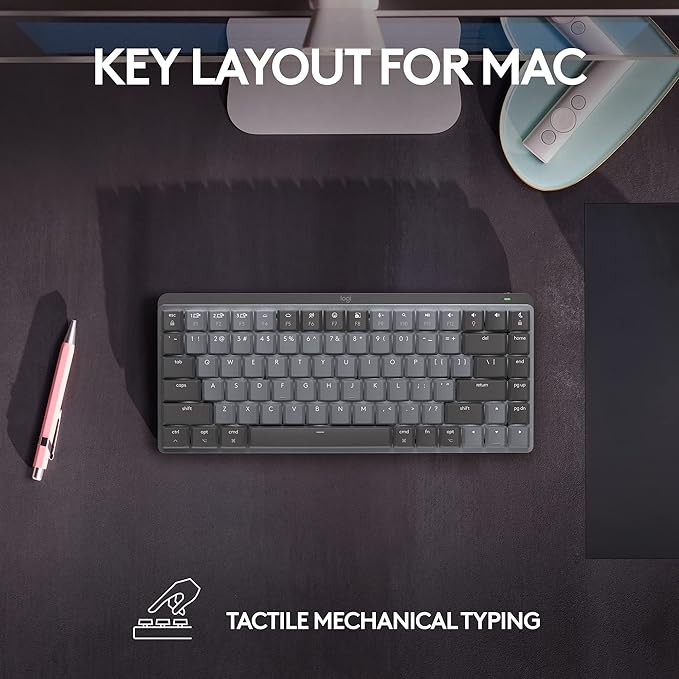 Logitech MX Mechanical Mini for Mac Wireless Illuminated Keyboard, Low-Profile Performance Switches, Tactile Quiet Keys, Backlit, Bluetooth, USB-C, Apple, iPad - Space Grey