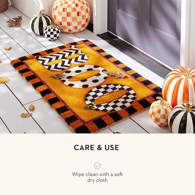 MACKENZIE-CHILDS Small Pumpkin, Resin Halloween Home Decor, Orange-and-White Orange Check