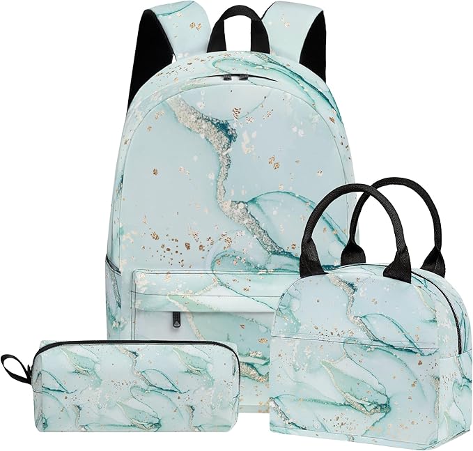 Marble 3PCS Backpack for Boys Girls, Kids Back to School Backpack Set with Lunch Box Pencil Case, 17 Inch Lightweight Bookpack 3 in 1 Set for Teens Elementary Middle High School Students