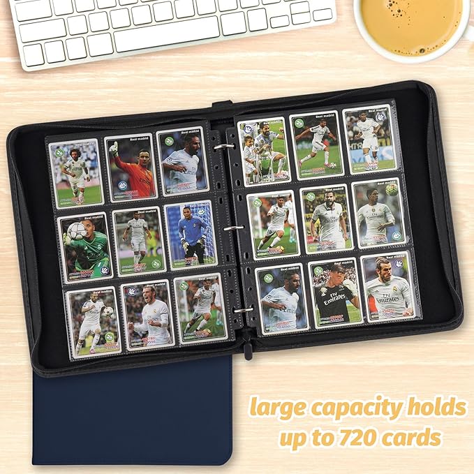 9 Pocket Card Binder, Premium Zip Trading Card Binder, 720 Double Sided Pocket PU Card Collection Binder, Collector Card Album, Card Folder for MTG, TCG, Sports Cards, Game Cards (DARK BLUE)