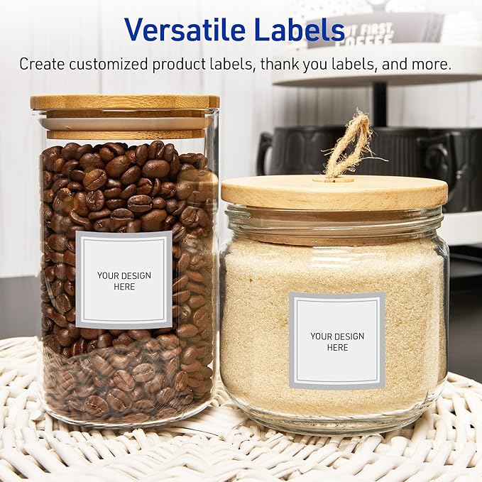 Avery Printable Square Labels with Sure Feed Technology, Pre-Printed Silver Mirror Metallic Design, Matte White, 2" x 2", Laser & Inkjet Compatible, 120 Total
