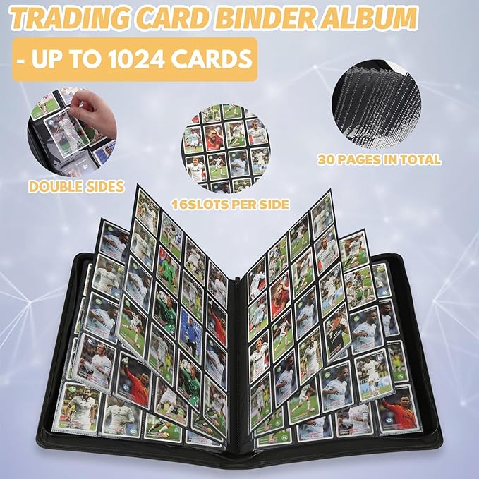 Trading Card Binder 16 Pocket, GERMUN PU Cover Card Binder for 1000+ Cards, Premium Trading Card Holder Folders, Double Sided Pocket Card Album for MTG, TCG (Marble Grey)