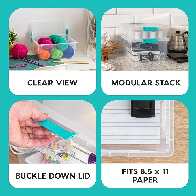 IRIS USA 12 Qt. Plastic Storage Bins Containers with Lids, 4 Pack, Small Sensory Bin, Craft Storage, Craft Organizers & Storage, Organizing Container for Home, Office & Art Supplies, Stackable, Clear