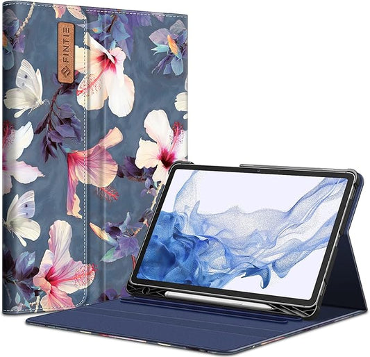 Fintie Case for Samsung Galaxy Tab S8/Tab S7 11 Inch (Model SM-X700/X706/T870/T875/T878) with Built-in S Pen Holder, Multiple Angle Portfolio Business Cover with Pocket Auto Sleep/Wake, Hibiscus