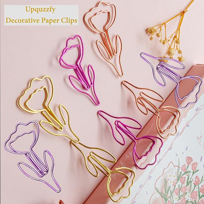 48 Pcs Metal Paper Clips Set - Multicolored Rose-Shaped Cute Paperclips for School and Office File Organization, Suitable for Party and Wedding Decor (ROSEFLOWER)