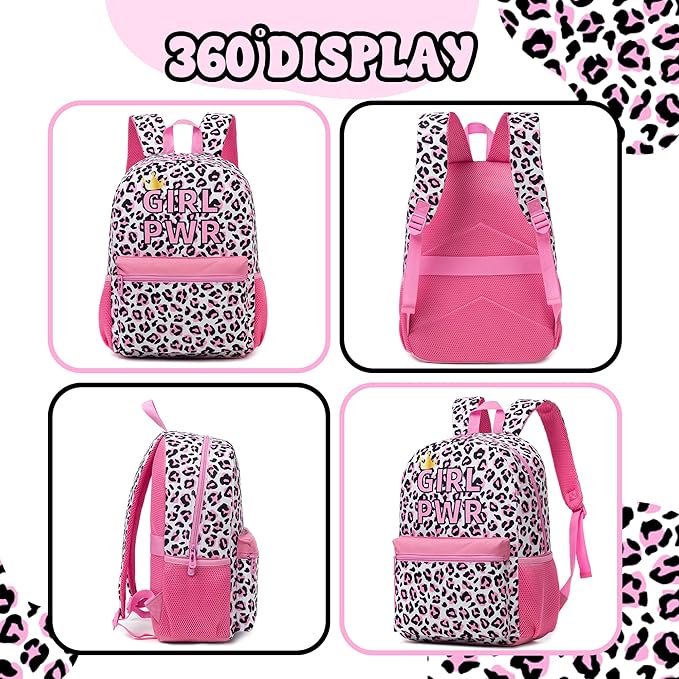 Backpack for School Girls Backpack with Lunch Box Kids Backpacks for Girls Leopard Backpacks for Elementary Teens Back to School